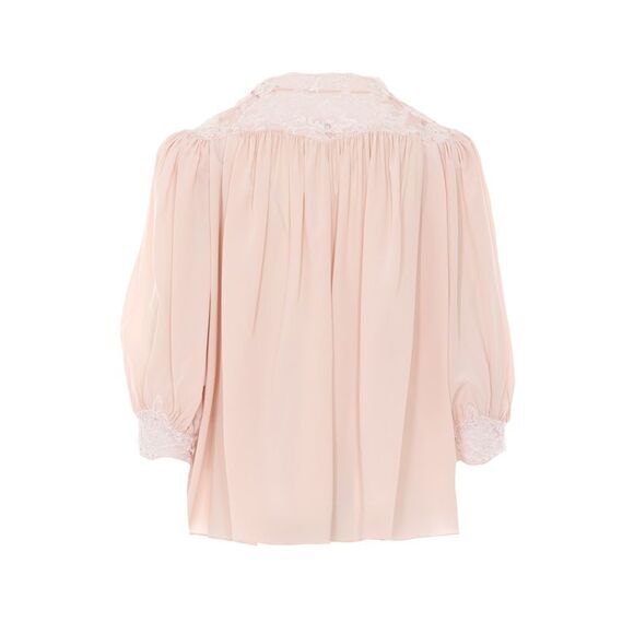 Chloe' Women Flowy Top With Puff Sleeves In Crêpe De Chine And Lace - Picture 2 of 5